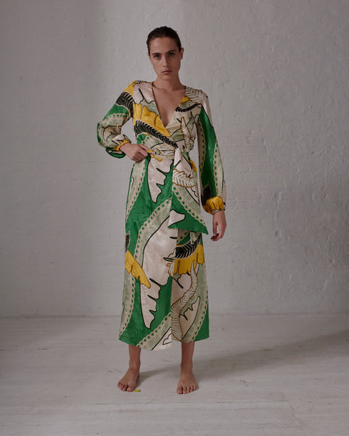 Tertulia Silk  Jacquard Maxi Dress / Green